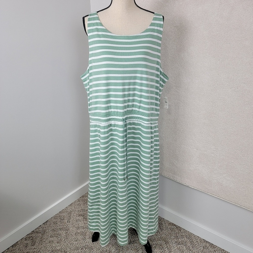 Haven Well Within NEW Womens XXL Green White Striped Coastal Jersey‎ Midi Dress - Picture 2 of 8